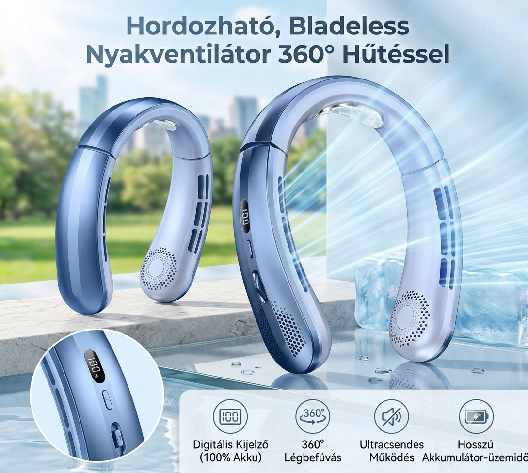 Hordozható Bladeless Nyakventilátor 360°-os Hűtéssel