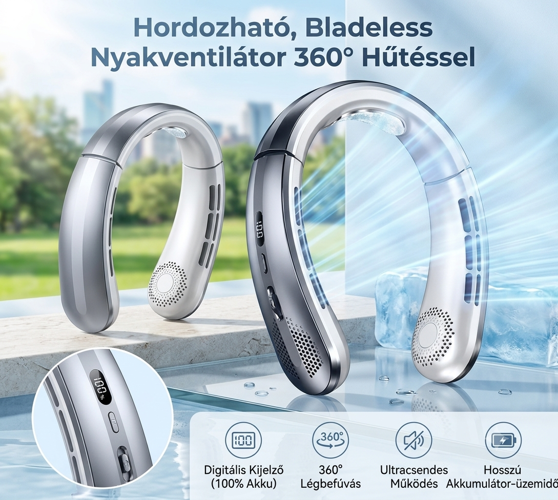 Hordozható Bladeless Nyakventilátor 360°-os Hűtéssel